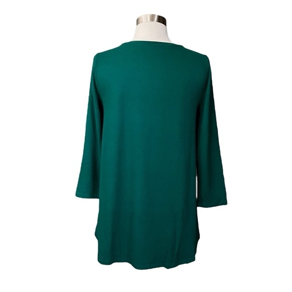 Ann Taylor Loft Knit Top Women's XS Forest Green CrewNeck 3/4 Sleeve Hi-Lo Swing - Picture 4 of 6